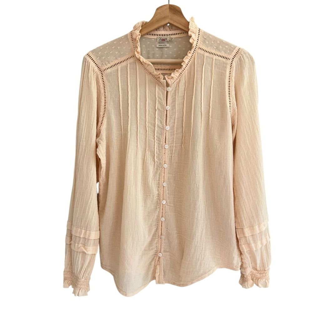 Faherty Womens Willa Peasant Top Size L Boho Cottage Prairie Coquette Ruffle